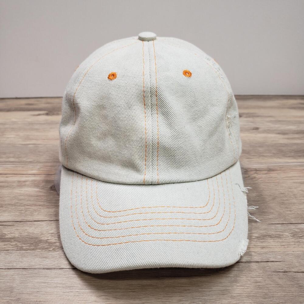 Gigi Pip Hat Cap Strap Back One Size White Distressed Leather Baseball Womens